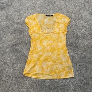 Volcom Babydoll Top XS Abstract Floral Ruffle Coquette Summer Lightweight Beachy